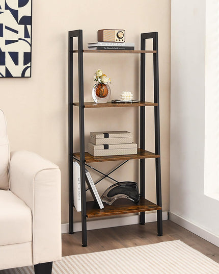 Giantex Industrial 4-Tier Bookshelf, Ladder Bookshelf with Metal Frame, Anti-Tipping Kits