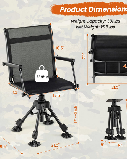 Giantex Swivel Hunting Blind Chair - Foldable 360° Hunter Chair with Oversized Duck Feet