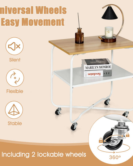 End Table on Wheels, 2-Tier Rolling Storage Cart - Giantex