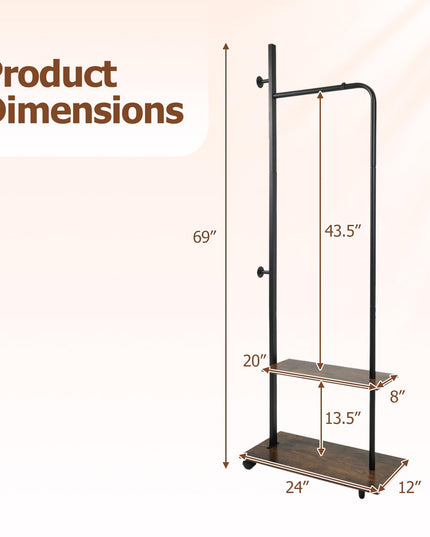 Giantex Clothes Rack with Wheels | 69" Freestanding Garment Rack with Hanging Rod