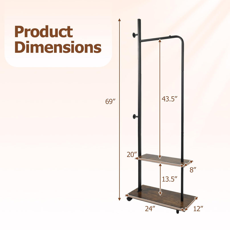 Giantex Clothes Rack with Wheels | 69" Freestanding Garment Rack with Hanging Rod