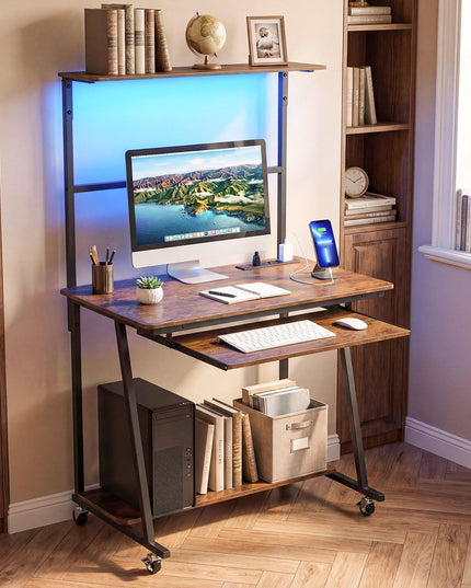 Giantex 31.5" Small Computer Desk with Charging Station & LED Lights