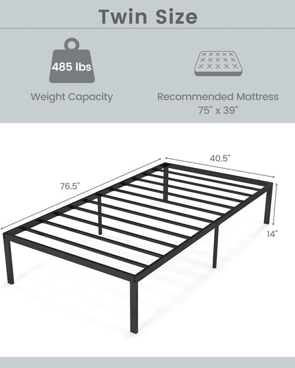 Giantex Twin Bed Frame, 14 Inch Metal Platform Bed with Under Bed Storage Space, Heavy-Duty Steel Slat Mattress Foundation