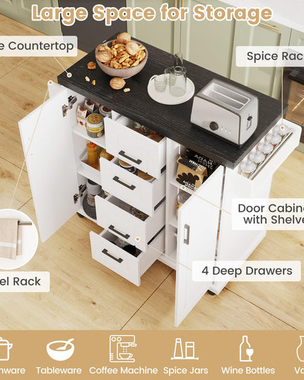 Giantex Kitchen Island with Storage, Rolling Kitchen Island Cart w/ 4 Drawers