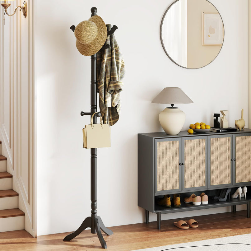 Giantex Solid Wood Coat Rack with 3 Adjustable Heights and 11 Hooks