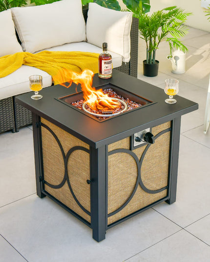 Giantex 28" Outdoor Fire Pit Table - 50,000 BTU Square Metal Fire Table with Lid