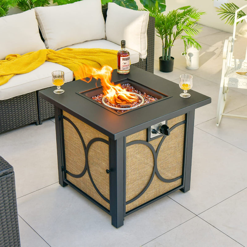 Giantex 28" Outdoor Fire Pit Table - 50,000 BTU Square Metal Fire Table with Lid