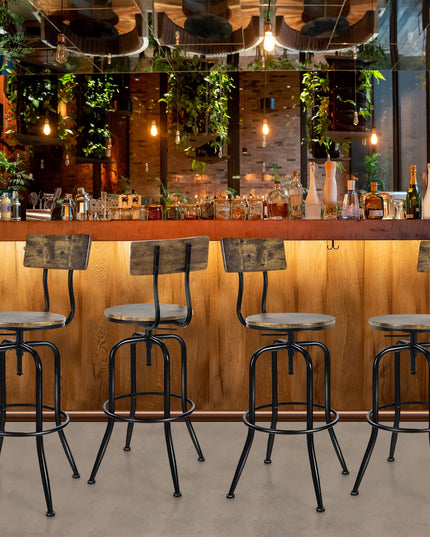 Industrial Bar Stool, Vintage Adjustable Swivel Counter Height Kitchen Dining Chair with Arc-Shaped Backrest
