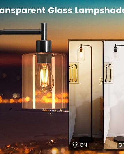 Giantex Industrial Floor Lamp, 66" Tall Pole Lamp with Clear Glass Lampshade