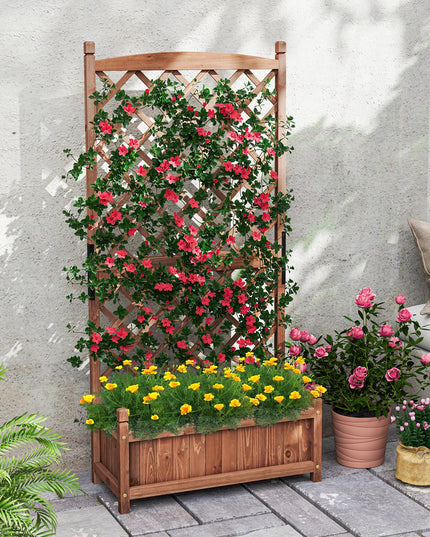 Giantex 60” Wooden Planter Container with Drainage Holes Trellis