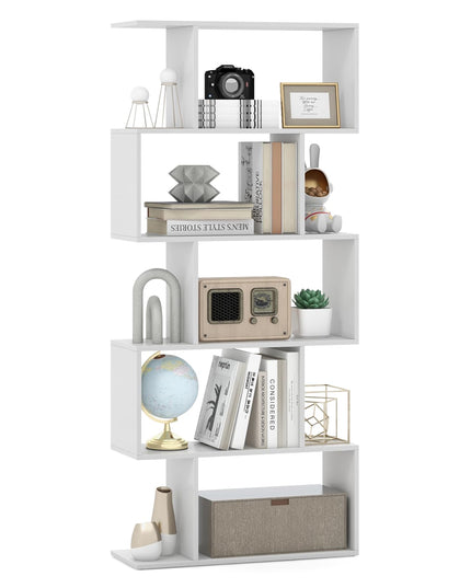 Giantex 5-Tier Geometric Bookshelf, 62.5" Tall Wood S-Shaped Bookcase with Anti-Tipping Device