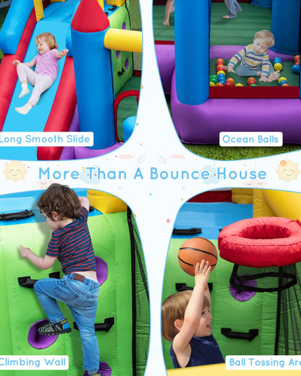 5-in-1 Inflatable Bounce Castle, Giant Blowup Jumping House with Slide for Kids w/735W Air Blower