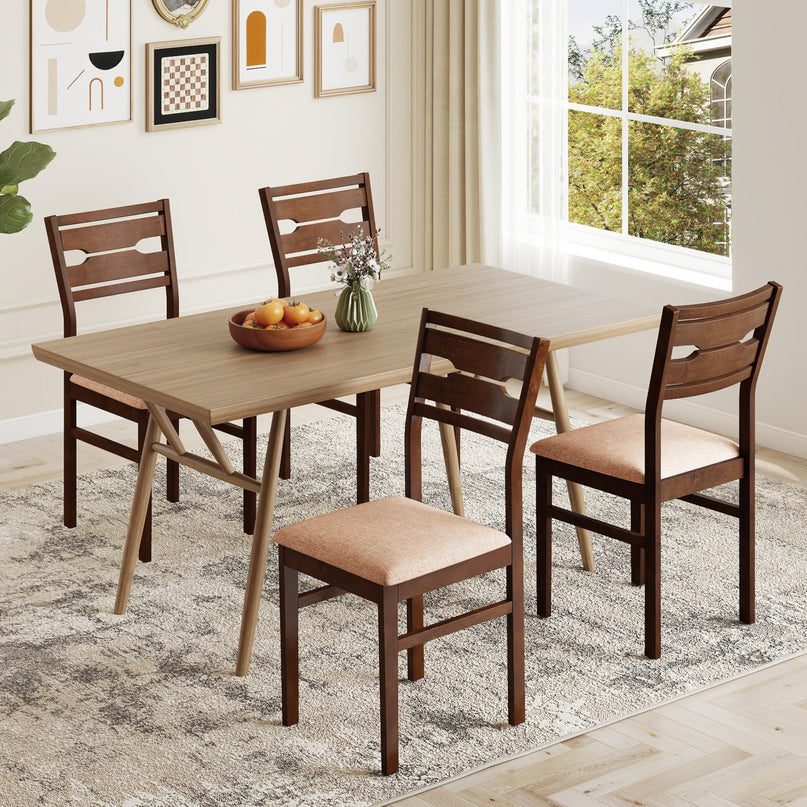 Giantex Wooden Dining Chairs Set of 2/4 Fabric Upholstered Kitchen Armless Chair