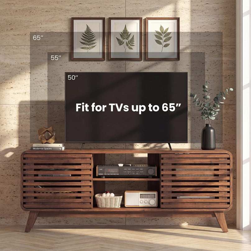 GIANTEX Mid Century Modern TV Stand for 65 inch TV with Grille Doors