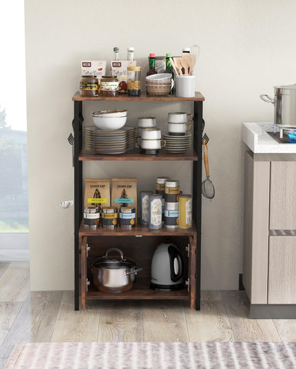 Giantex Kitchen Bakers Rack with Storage, 3-Tier Industrial Microwave Stand with Open Shelves and 10 Removable S-Shaped Hooks