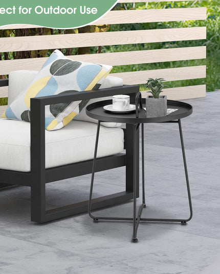 Giantex Outdoor Side Table with Handle - Metal Patio End Table