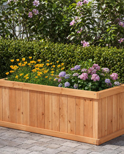 Giantex 31”x14”x12” Wooden Elevated Planter Box with 4 Drainage Holes & Detachable Bottom Panels