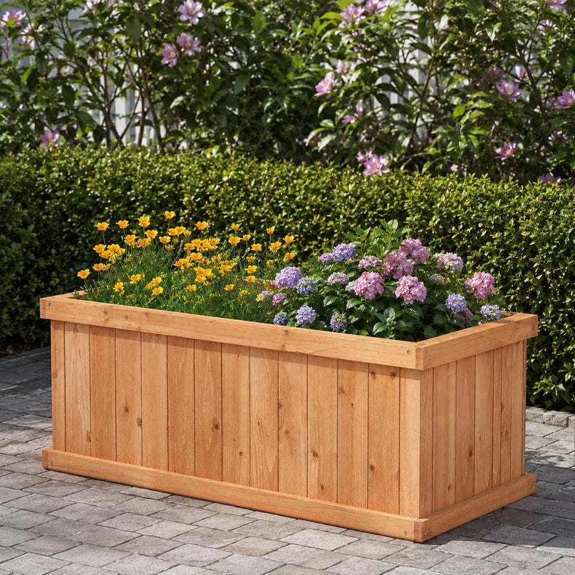 Giantex 31”x14”x12” Wooden Elevated Planter Box with 4 Drainage Holes & Detachable Bottom Panels