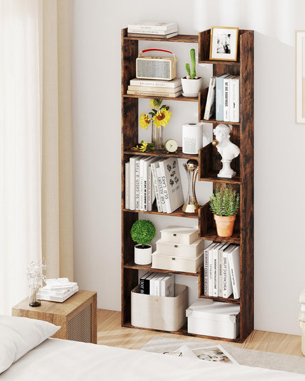 Giantex 6-Tier Bookshelf Wooden Bookcase with Staggered Shelves