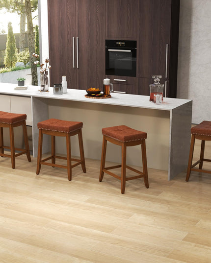 Giantex Bar Stools Set, 25" Counter Height Bar Stools w/Saddle Seat, Footrest, Rivet, Button Tufted, Rubber Wood Frame