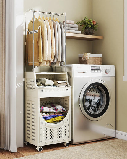 Giantex Folding Laundry Basket with Lockable Wheels