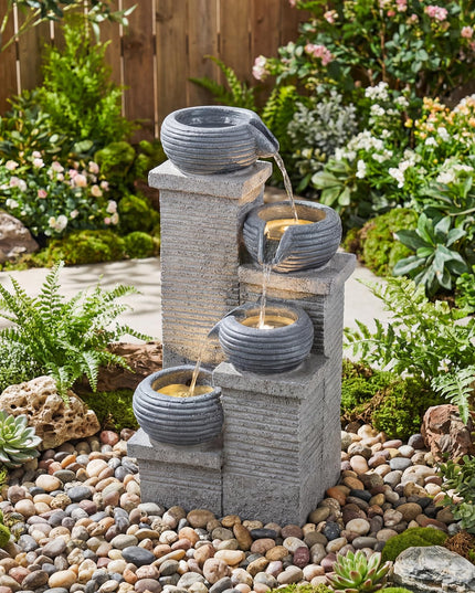 Giantex 23 Inch Cascading Bowls Waterfall Fountain with Warm LED Lights & Pump (4-Tier)