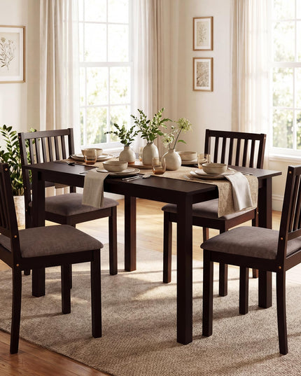 Giantex Rectangular Kitchen Table Set w/4 Upholstered Chairs & Solid Rubber Wood Frame