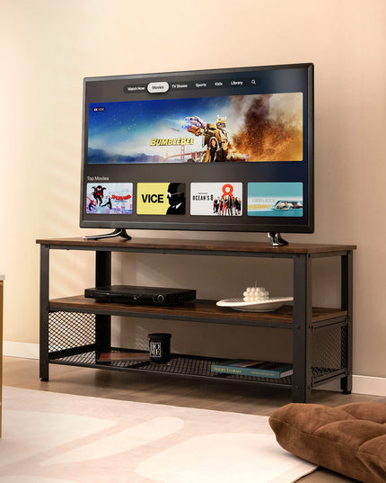 Giantex TV Stand for TV up to 50 Inches, 43.5 inch Wood Industrial TV Cabinet with 3-Tier Storage Shelves, Rustic Brown