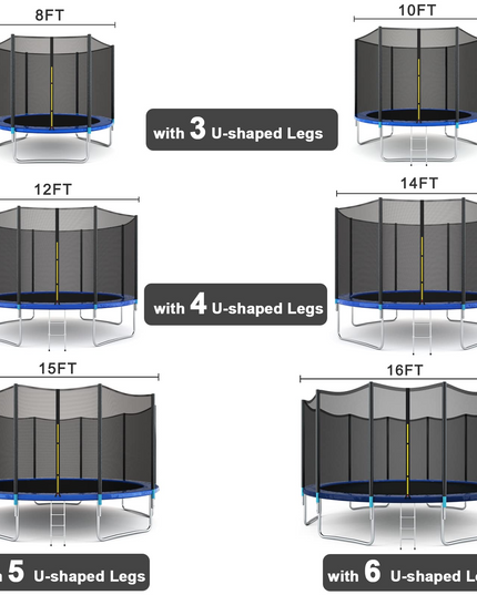 ASTM Approved 8 10 12 14 15 16Ft Trampoline for Adults Kids