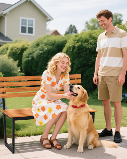 Giantex 43"×22"×33" Acacia Wood Patio Loveseat with Backrest | 800 lbs Weight Capacity