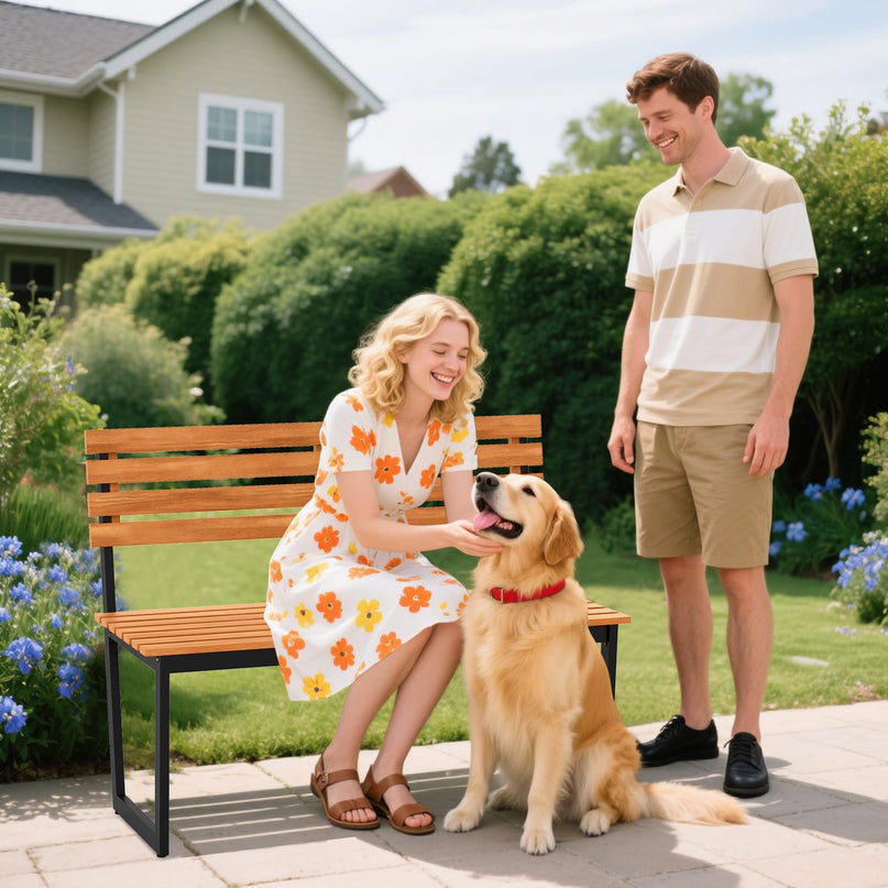 Giantex 43"×22"×33" Acacia Wood Patio Loveseat with Backrest | 800 lbs Weight Capacity