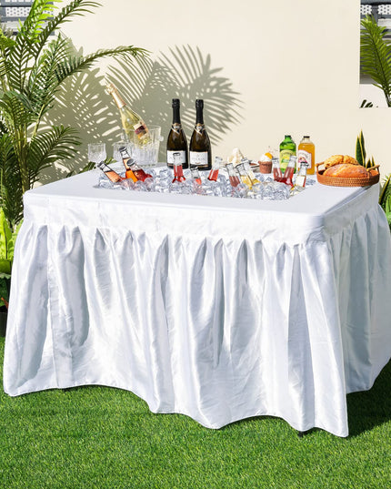 Giantex 4Ft Folding Ice Cooler Table with Drain - No Assembly Ice Bin Table with Edge and Removable Matching Skit