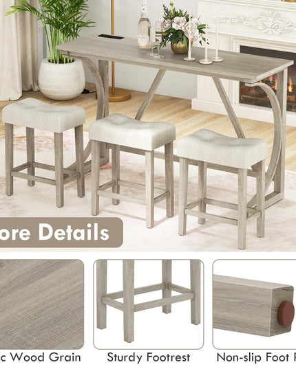 Giantex Small Dining Table Set - 4-Piece Bar Table and Chairs Set with Power Outlet