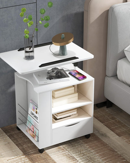 Nightstand with Charging Station and LED Lights - Giantex