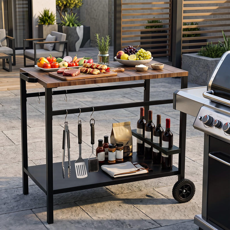 Giantex Outdoor Grill Cart with Stainless Steel Top & Storage Shelf