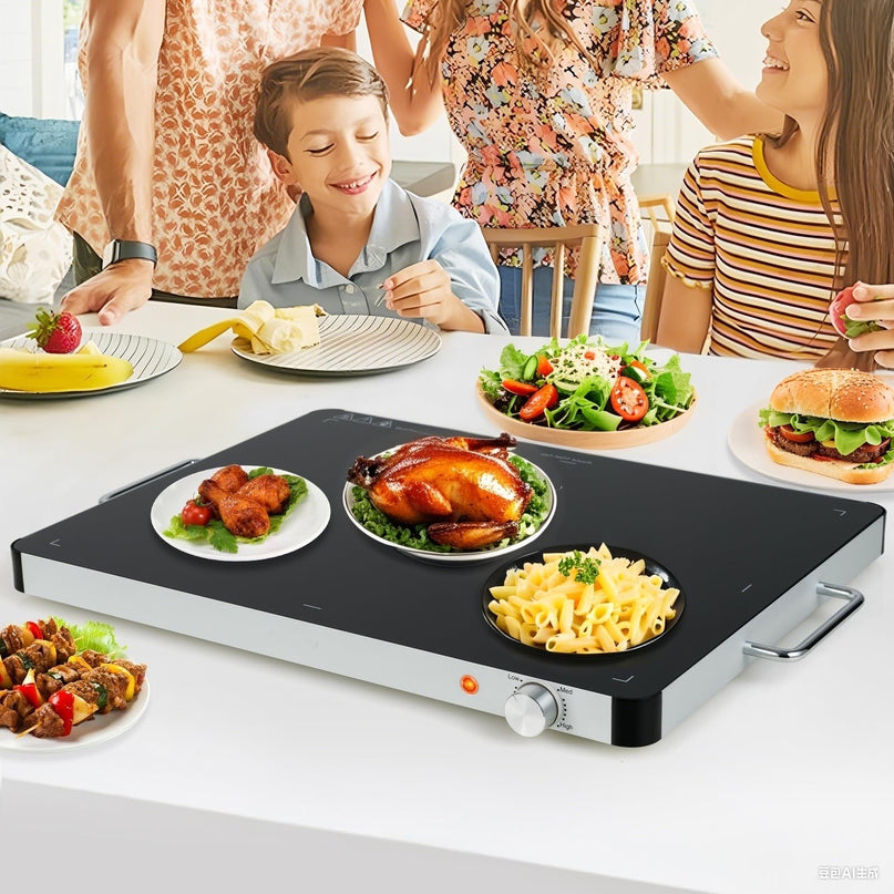 Giantex Electric Warming Tray 53 x 40 cm - Tempered Glass Buffet Server & Food Warmer