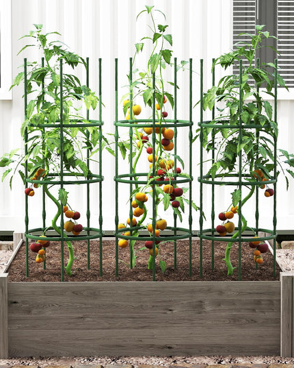 Giantex 3-Pack Tomato Cages 60.5”Hx20” PE-Coated Metal Plant Cages & Supports