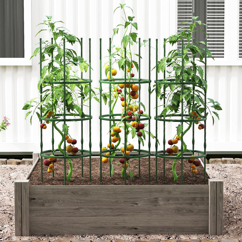 Giantex 3-Pack Tomato Cages 60.5”Hx20” PE-Coated Metal Plant Cages & Supports