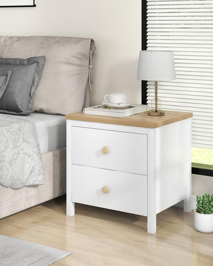 Giantex Night Stand with 2 Drawers, Farmhouse Bedside Table with Cute Round Knobs