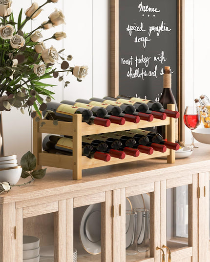 Giantex Bamboo Wine Rack, 2/3 Tier 12/18 Bottle Wine Storage Cabinet Shelf