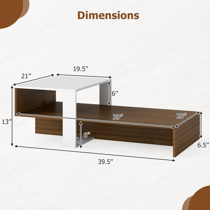 Giantex 2-Tier Coffee Table | Modern Irregular Center Table with Open Storage Shelf