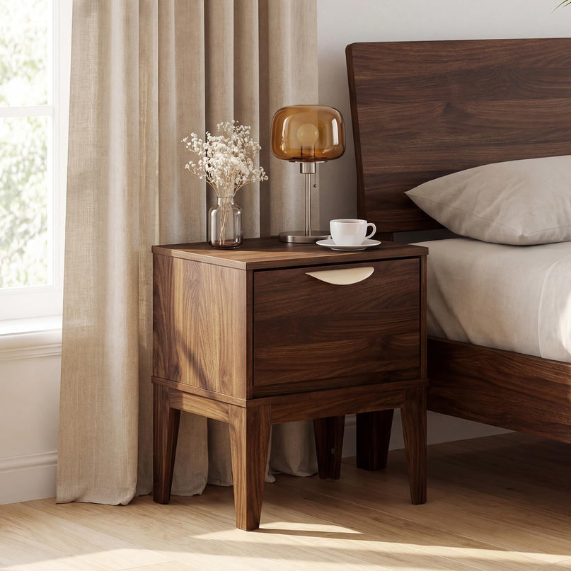 Giantex Night Stand with Storage Mid Century Modern Wood Bedside Table(1/2)