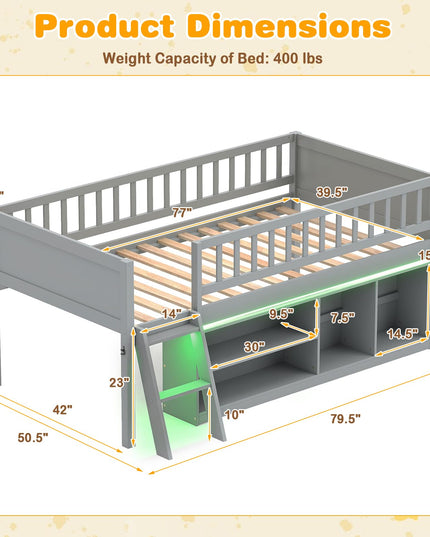GIANTEX Low Loft Bed Twin Size with LED Lights