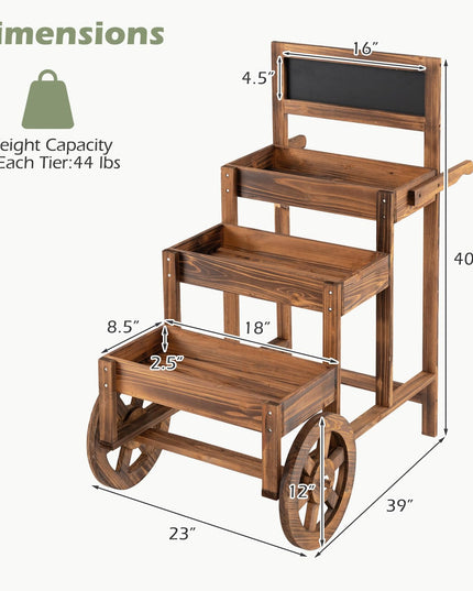 GIANTEX 3-Tier Wooden Plant Stand with Chalkboard & Wheels
