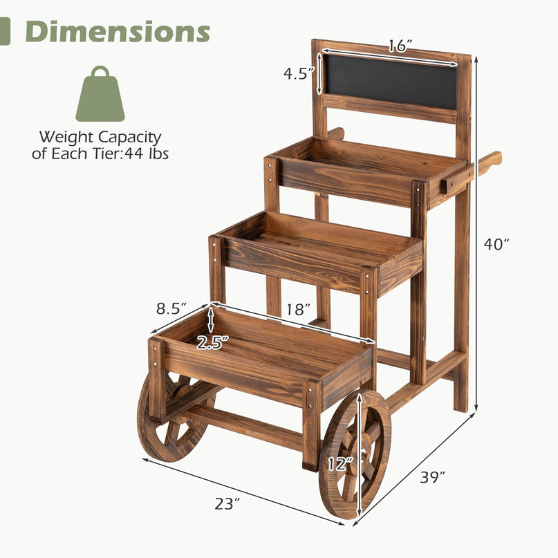 GIANTEX 3-Tier Wooden Plant Stand with Chalkboard & Wheels