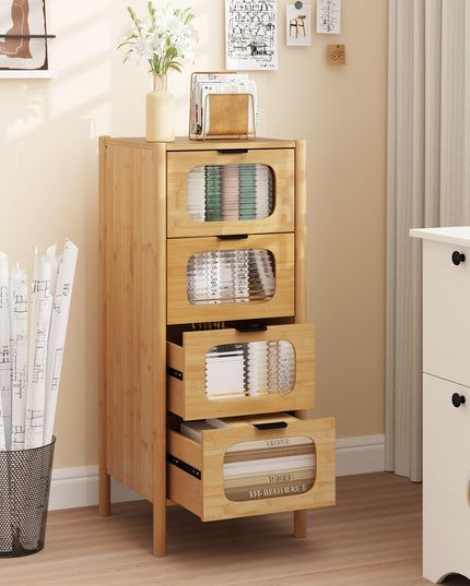 Giantex 4 Drawer Storage Cabinet with Fluted Tempered Glass Drawers