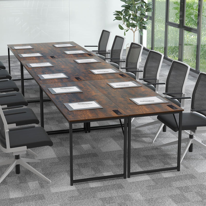 Giantex 30 FT Conference Table with Charging Station, 60" x 24" Rectangular Large Meeting Room Desk with Storage Bag & Hook