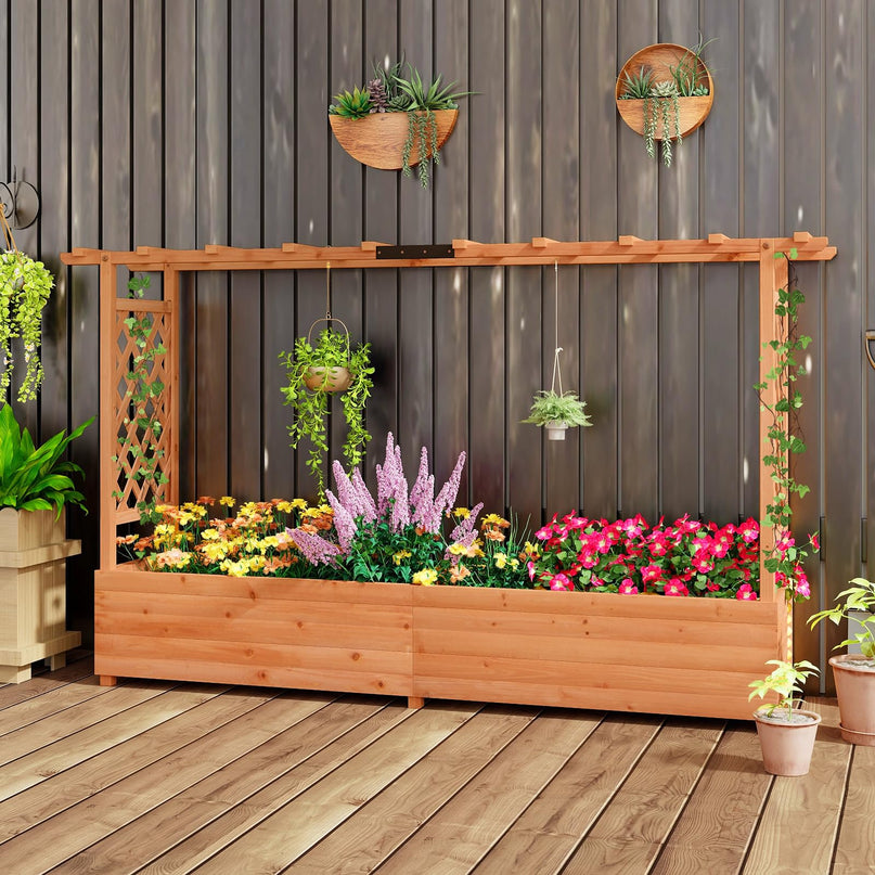 Giantex Raised Garden Bed with Trellis & Hanging Roof (79" x 17.5" x 45")