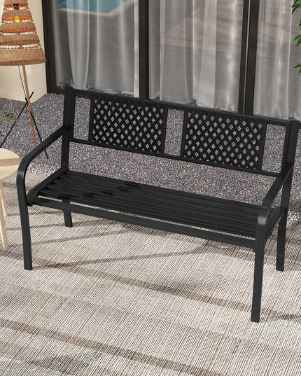 Giantex Metal Outdoor Bench with Mesh Pattern Backrest