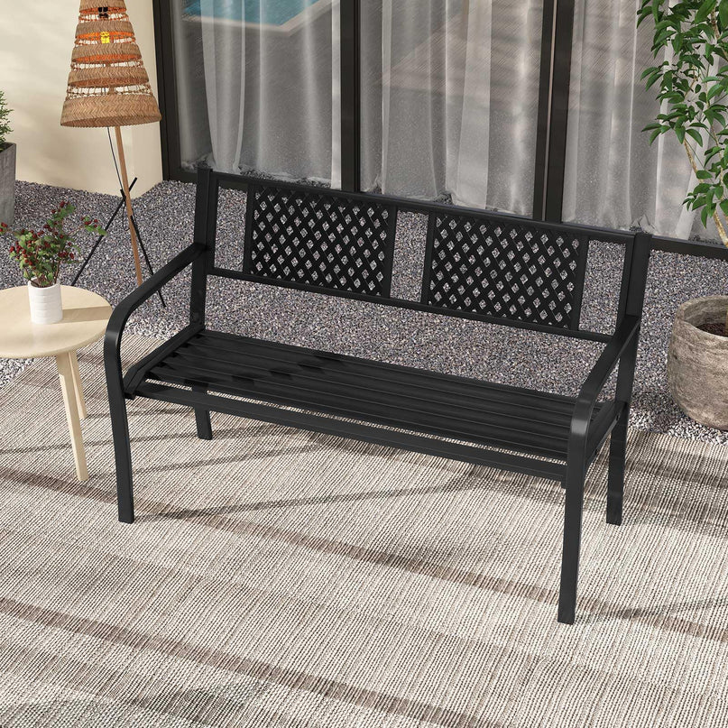 Giantex Metal Outdoor Bench with Mesh Pattern Backrest